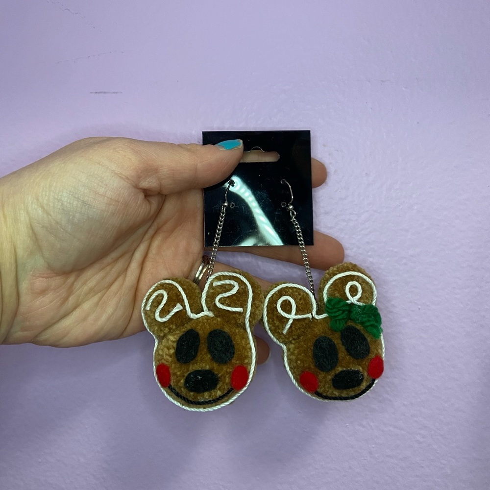 Mickey / Minnie Gingerbread Pom Pom Earrings